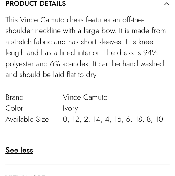 VINCE CAMUTO NWT BOW COLLAR OFF SHOULDER DRESS Size 12 Ivory - Picture 11 of 11